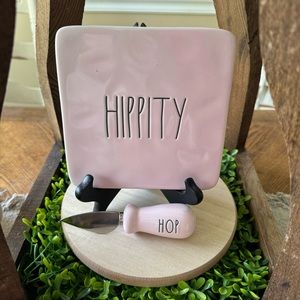 Rae Dunn Easter pink “Hippity Hop” cheese plate and cheese knife